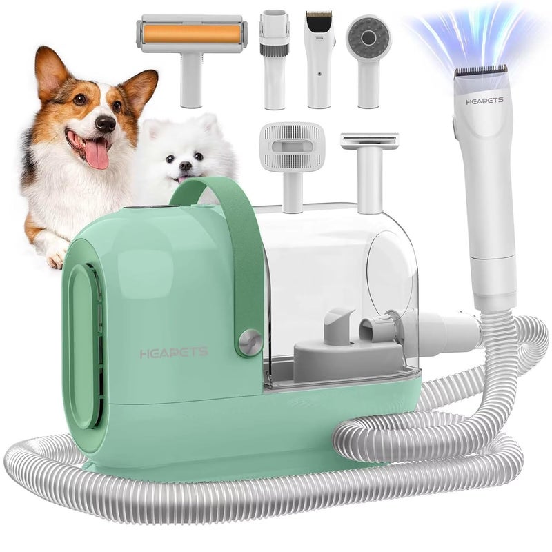 HEAPETS Dog Grooming Vacuum Kit - 3L Vacuum with 7 Tools, Low Noise Electric Clipper and Brush for Pet Shedding at Home, Green - Image 1